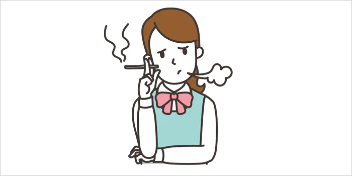 悩みながらタバコを吸っている女性のイラスト